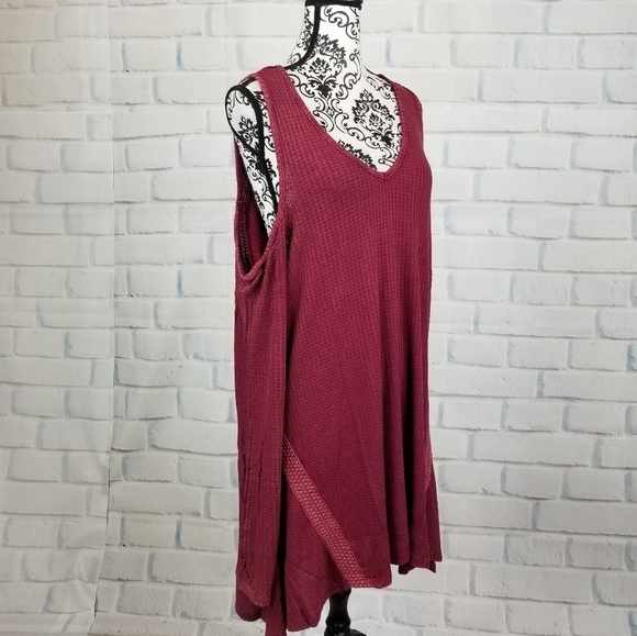 Indigo Thread women's long sleeve cold shoulder plus size 1x waffle knit top b26 - Picture 5 of 11